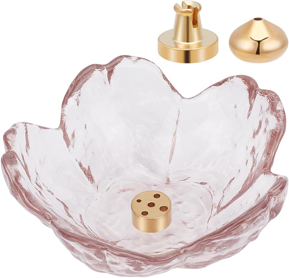 PLIGREAT Glass Cherry Blossom Incense Holder for Sticks and Conical Incense 3 Styles Burner