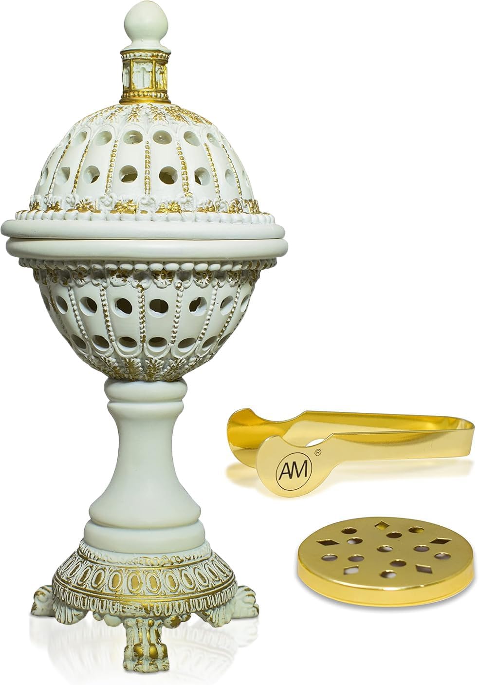 AM Lux Globe Incense Burner - Bakhoor Cone Holder for Office and Spiritual Decor White