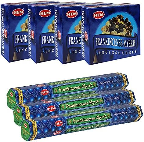 TRUMIRI Frankincense Myrrh Incense Sticks and Cone Holder Bundle