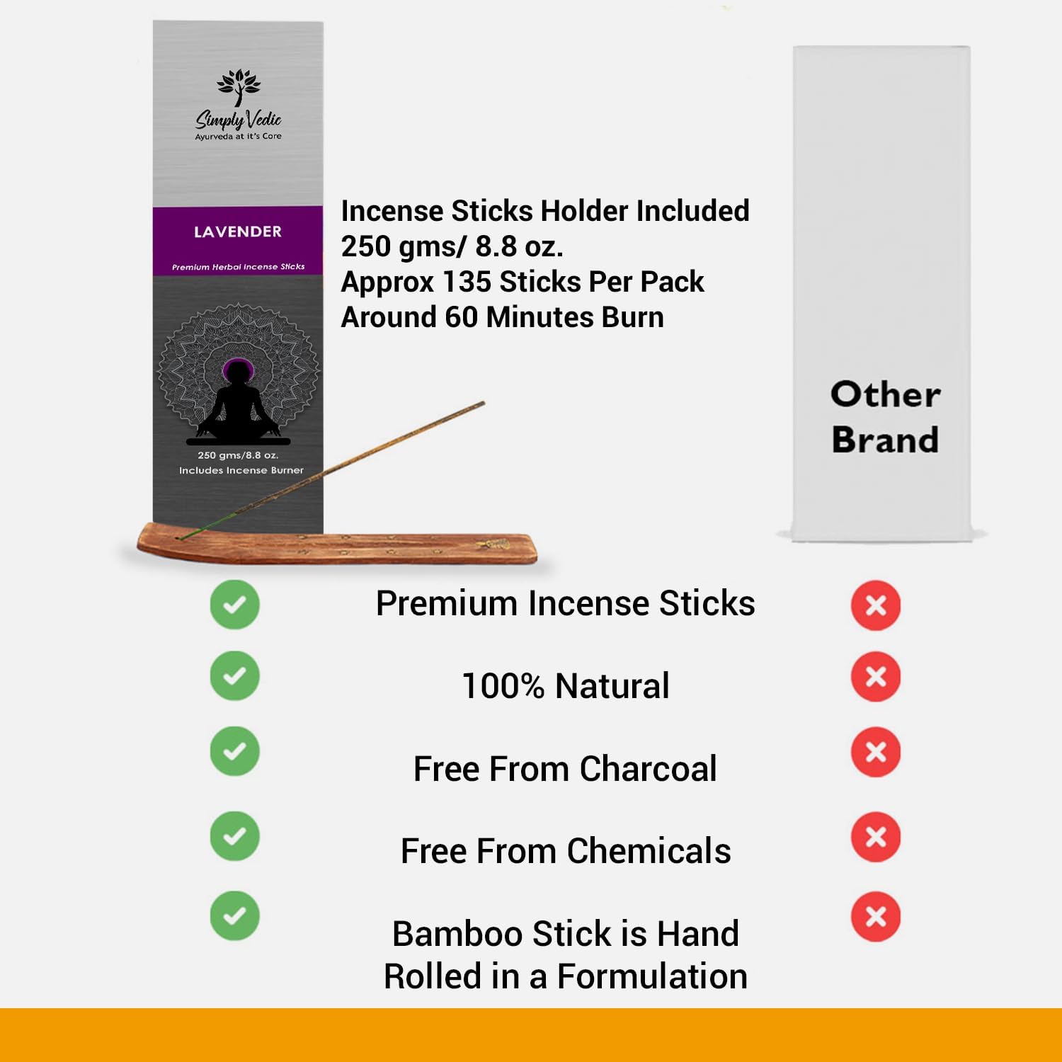 Lavender Incense Sticks with Holder 135 Charcoal-Free Agarbatti for Meditation and Relaxation