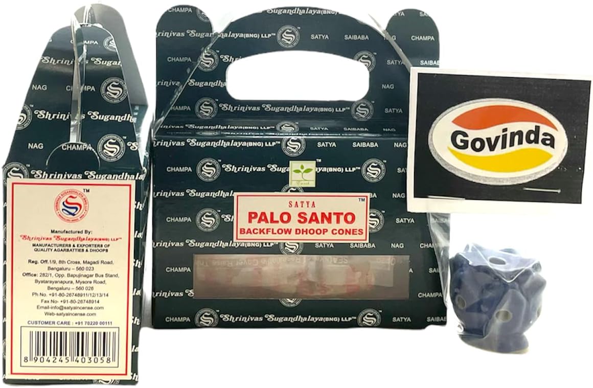 Govinda Bangalore BNG Palo Santo Backflow Cones 48 Pcs with Burner