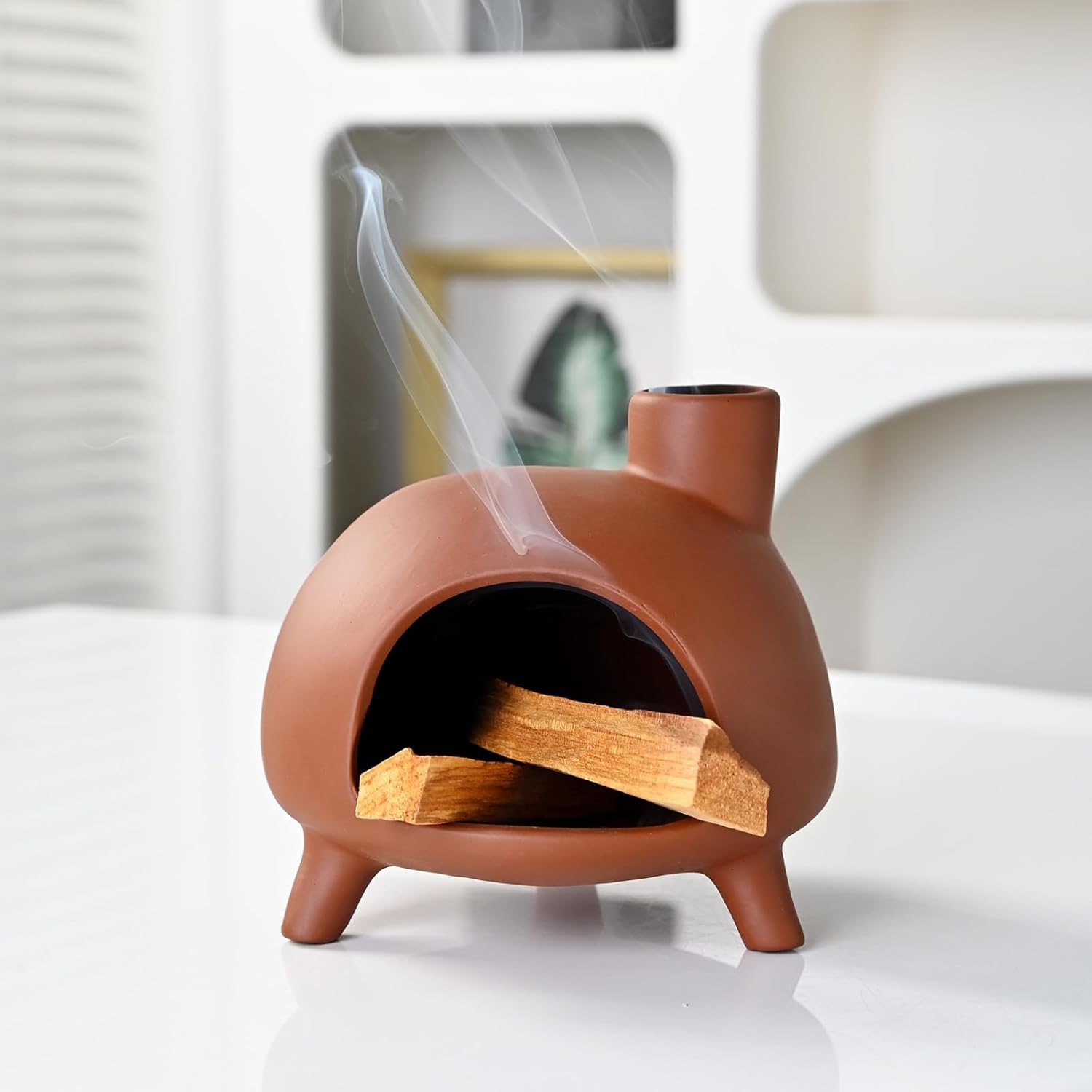 Handmade Ceramic Palo Santo Holder Burner - Mini Chimenea Incense Dish for Aromatherapy and Home Decor
