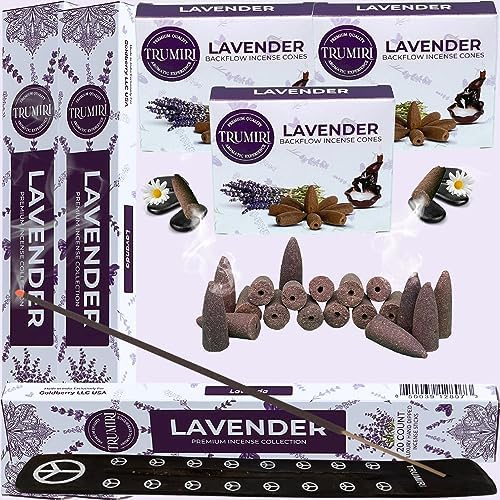 Lavender Incense Sticks Backflow Cones Combo Pack - 60 Sticks 30 Cones