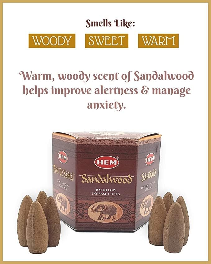 Hem Sandalwood Incense Cones 40 Pack - Natural Woody