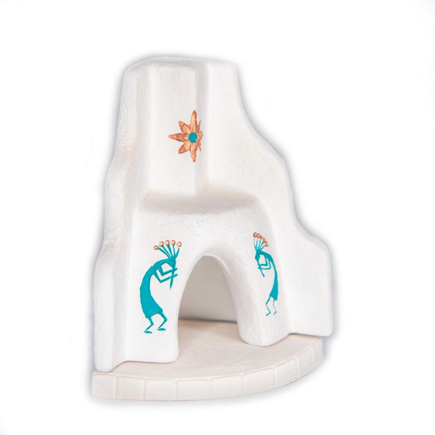 White Southwest Corner Fireplace with Kokopelli Design - Natural Wood Incense Burner