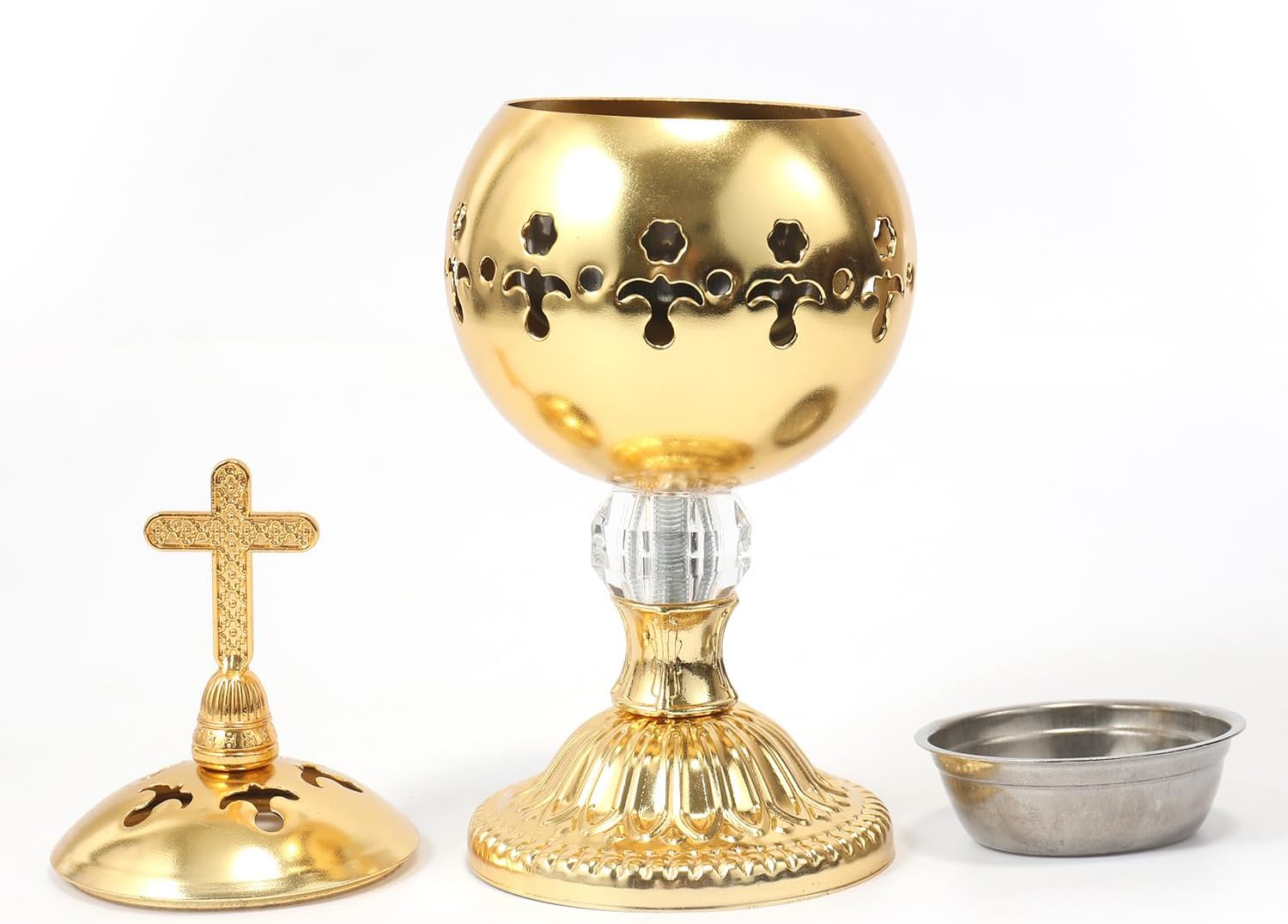 Nazareth Store Gold Incense Burner Charcoal Brass Cross 79 Aromatherapy Decorative Holder