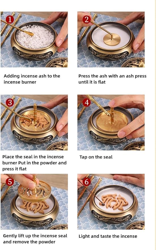 Three-Sided Carved Brass Incense Burner Kit with Stick Holder