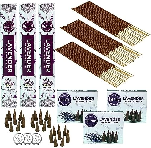 Lavender Incense Sticks Cones Combo Pack - 60 Sticks 30 Cones