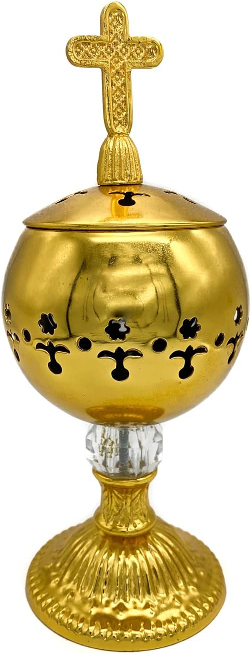 Nazareth Store Gold Incense Burner Charcoal Brass Cross 79 Aromatherapy Decorative Holder
