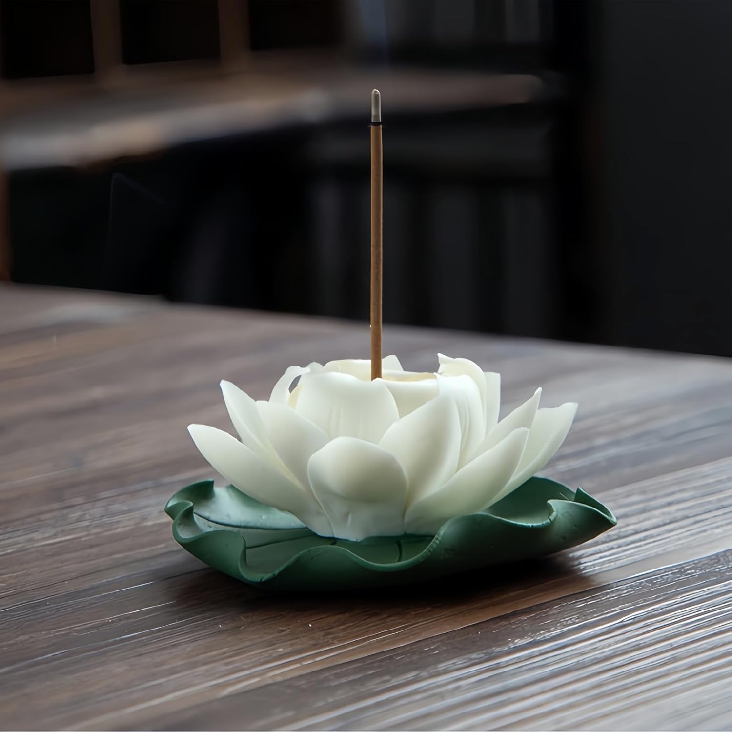 White Ceramic Lotus Incense Holder with Leaf Tray
