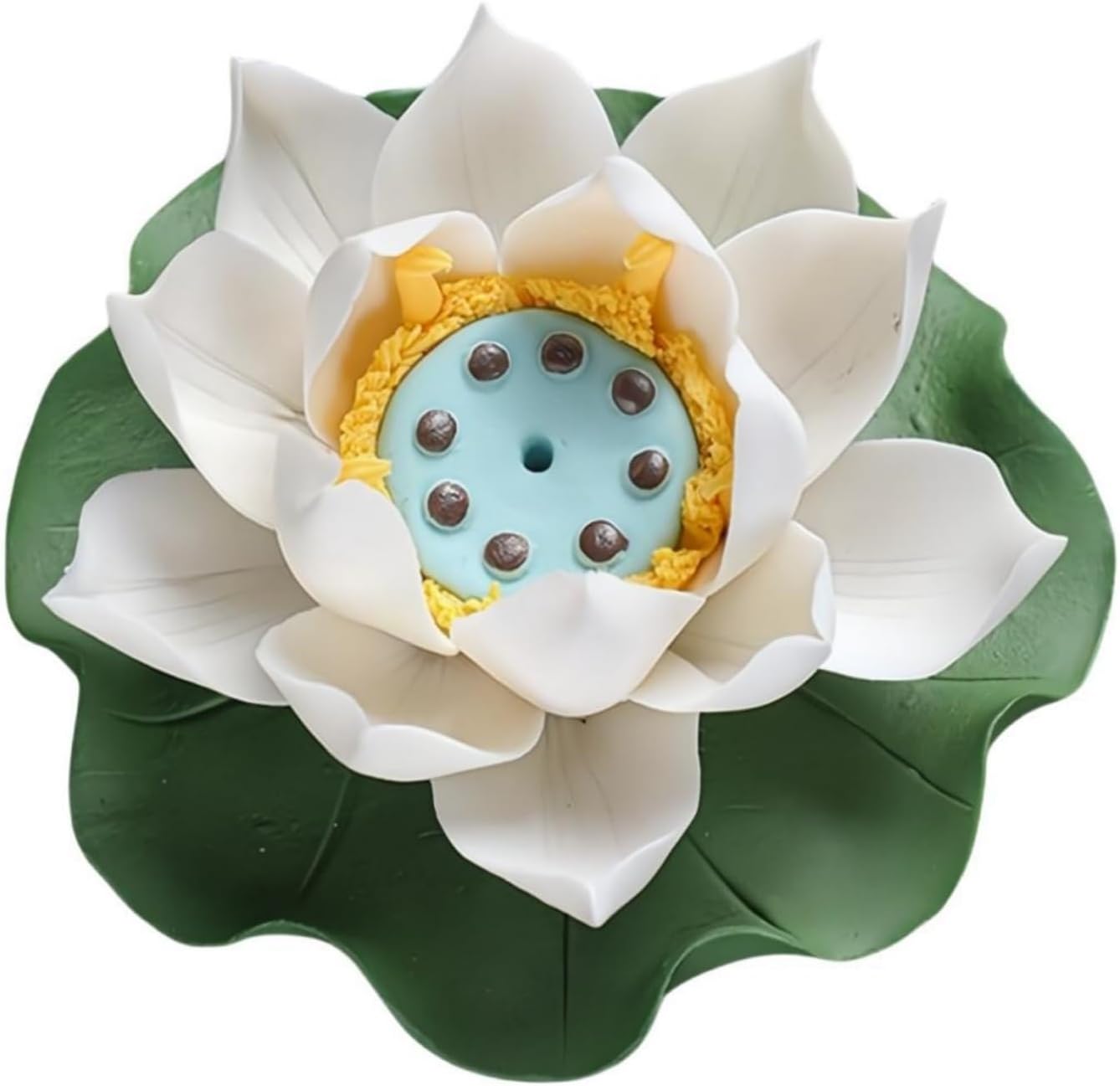 White Ceramic Lotus Incense Holder with Leaf Tray