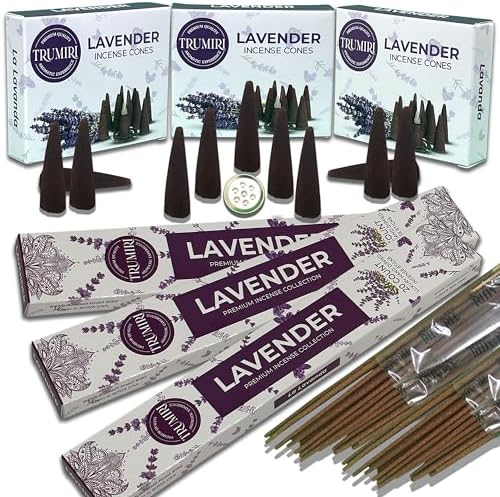 Lavender Incense Sticks Cones Combo Pack - 60 Sticks 30 Cones