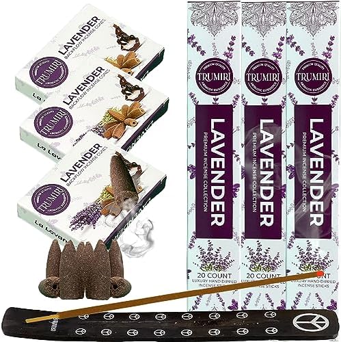 Lavender Incense Sticks Backflow Cones Combo Pack - 60 Sticks 30 Cones