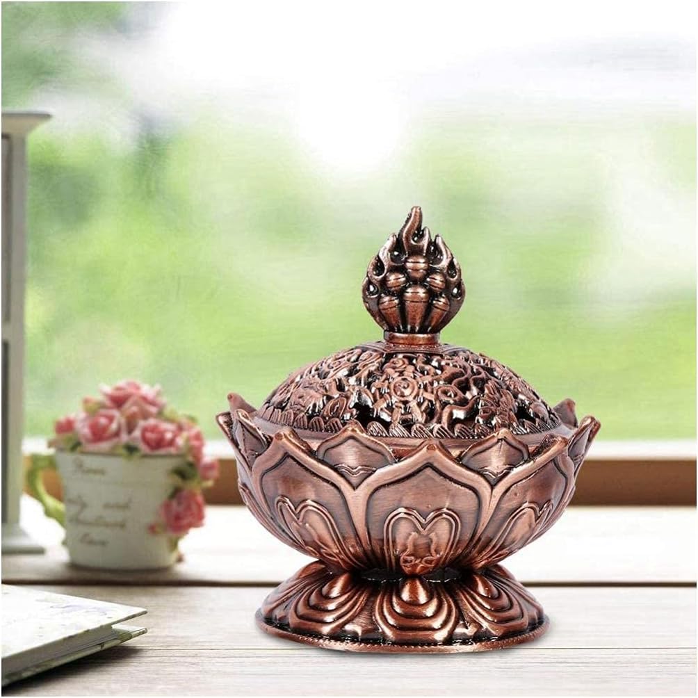 Red Bronze Lotus Incense Burner with Backflow Design