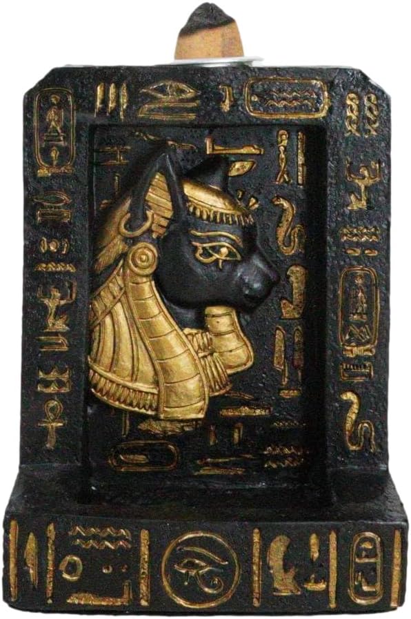 Egyptian Goddess Bastet Incense Holder with Hieroglyphs