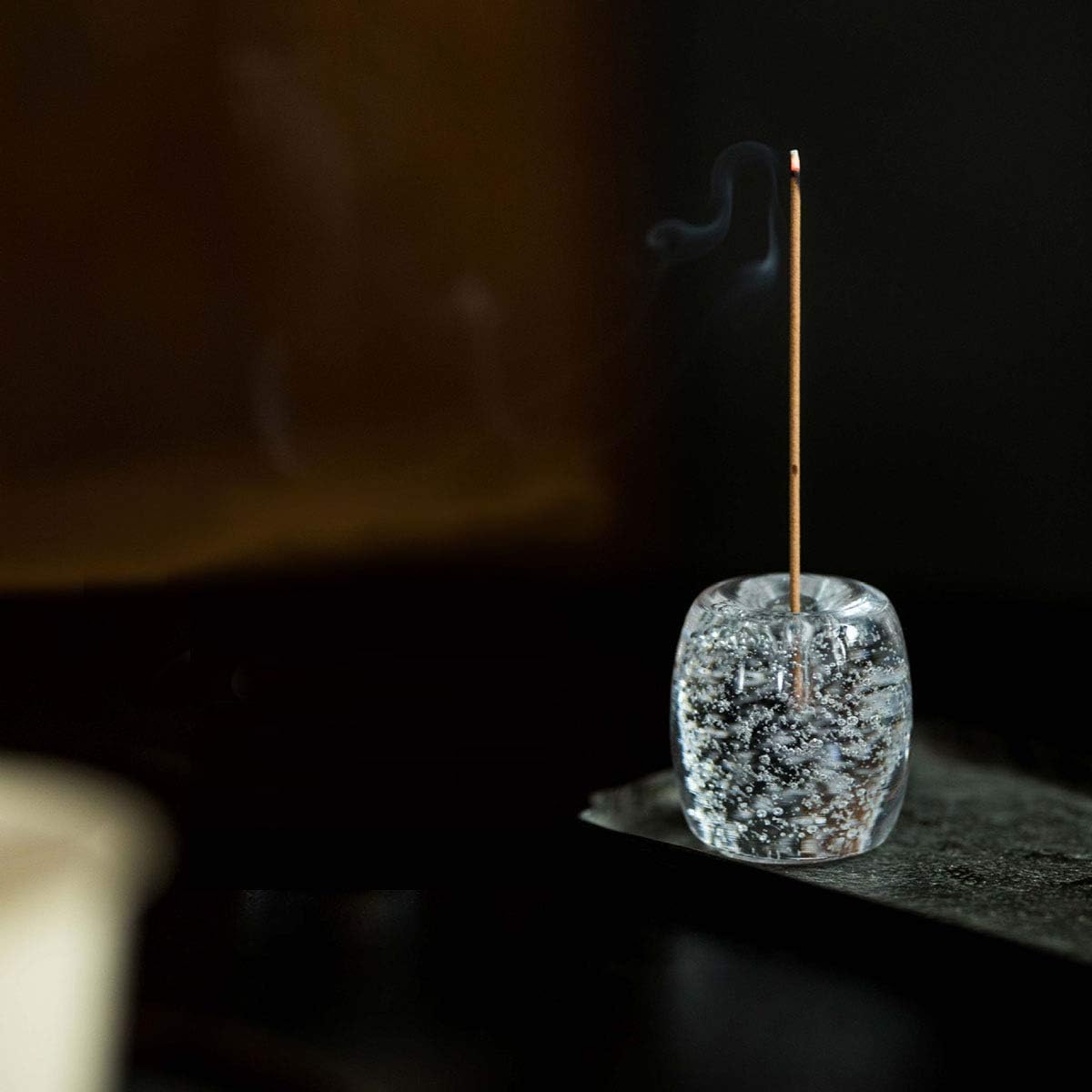 Clear Artificial Crystal Incense Stick Holder with Bubbles Design