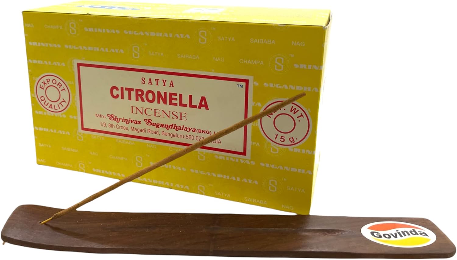 Govinda Incense Stick Holder Bundle with Satya Bangalore BNG Incense Sticks - 12 Boxes x 15 Grams