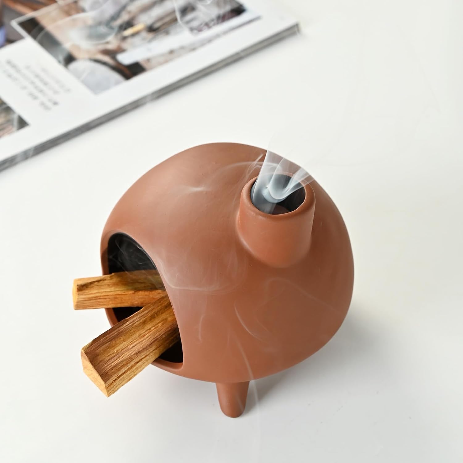 Handmade Ceramic Palo Santo Holder Burner - Mini Chimenea Incense Dish for Aromatherapy and Home Decor