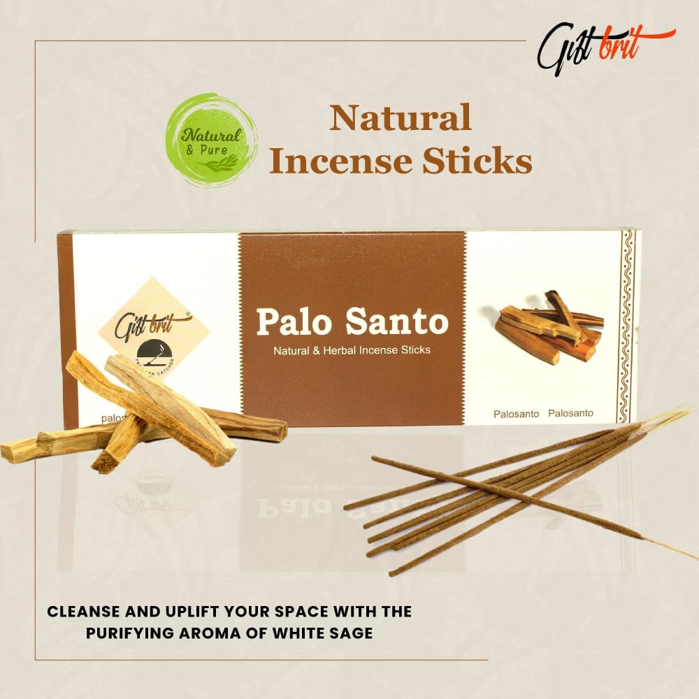 Giftbrit Palo Santo Natural Incense Sticks 100 Pack with Holder