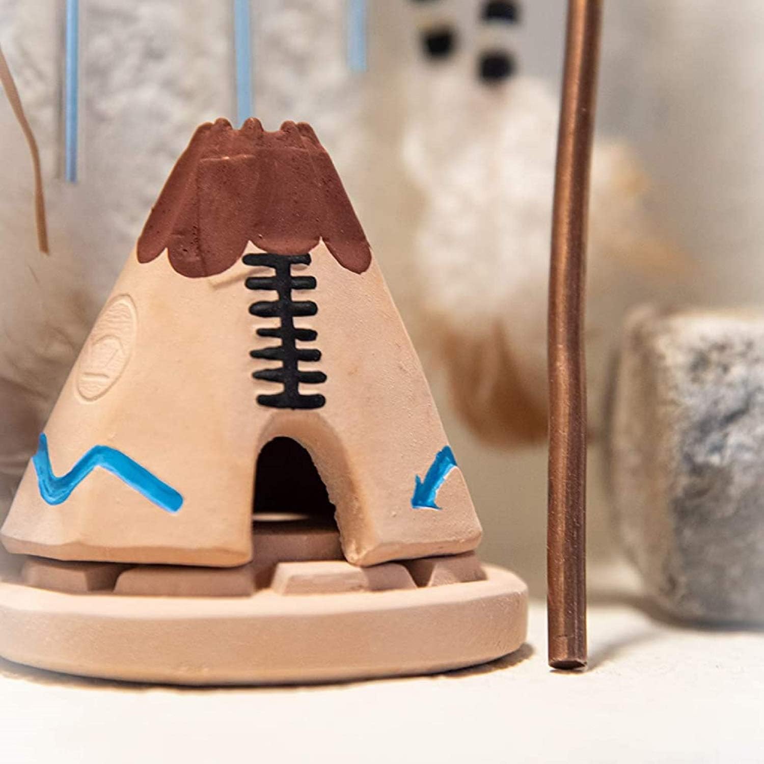 Teepee Wood Incense Burner with 20 Pine Incense Bricks