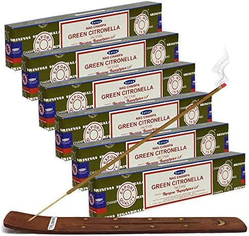 Trumiri Incense Stick Holder Bundle with Satya Nag Champa Green Citronella Incense Sticks - Pack of 6