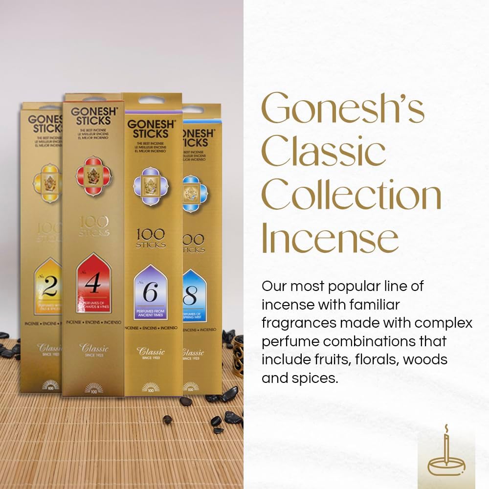 Gonesh Classic Collection 10 Inch Slow Burn Incense Sticks - No 4 100 Pack