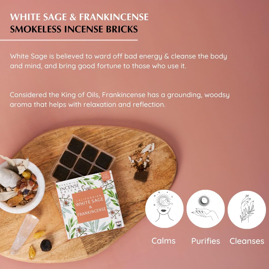 White Sage Frankincense Incense Bricks with Snowflake Burner by Aromafume