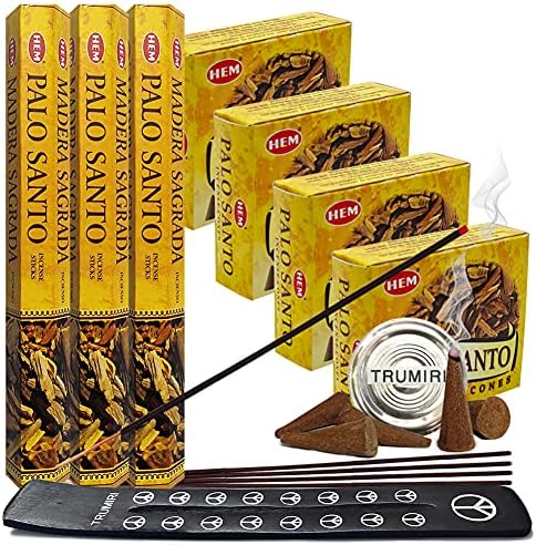 TRUMIRI Palo Santo Incense Sticks and Cones Bundle with Burner Holder