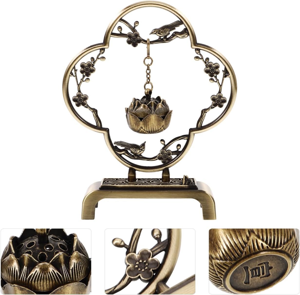 Homoyoyo Mini Hanging Incense Burner Vintage Alloy Censer with Chain Decorative Lotus Ball for Home Meditation