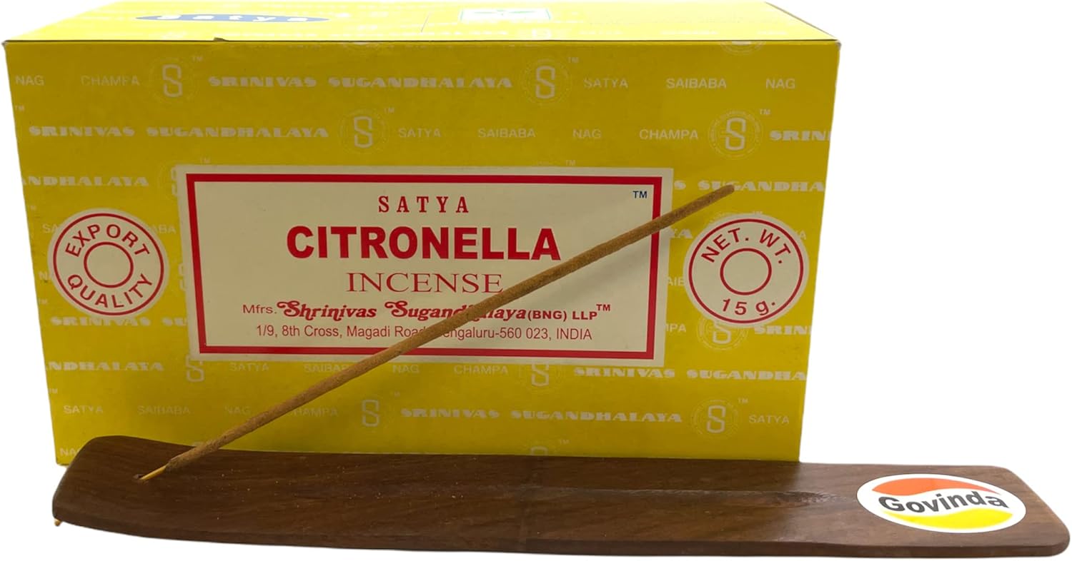 Govinda Incense Stick Holder Bundle with Satya Bangalore BNG Incense Sticks - 12 Boxes x 15 Grams