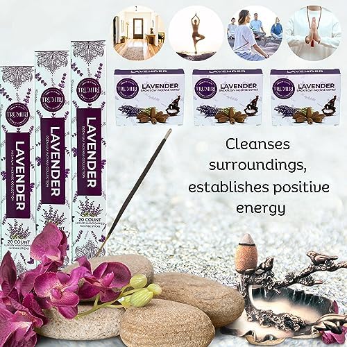 Lavender Incense Sticks Backflow Cones Combo Pack - 60 Sticks 30 Cones