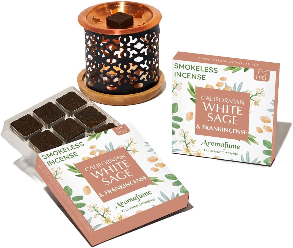 White Sage Frankincense Incense Bricks with Snowflake Burner by Aromafume