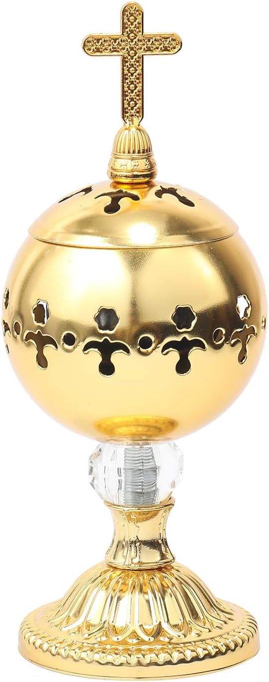 Nazareth Store Gold Incense Burner Charcoal Brass Cross 79 Aromatherapy Decorative Holder