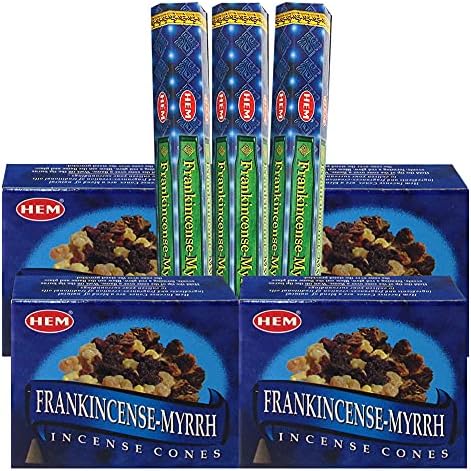 TRUMIRI Frankincense Myrrh Incense Sticks and Cone Holder Bundle