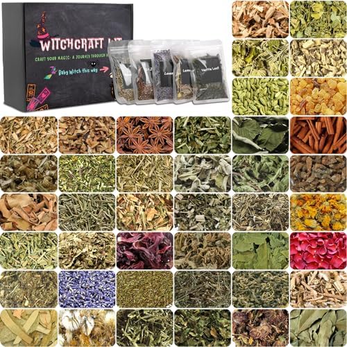42Pcs Dried Herbs Witchcraft Supplies Kit for Wicca and Magic Rituals