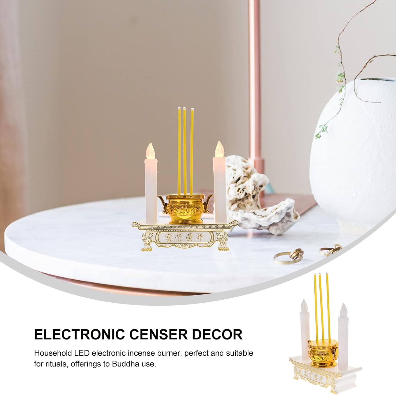 1 Pc LED Incense Burner Kit - Buddhist Wealth Figurine Ornament for Home Decoration