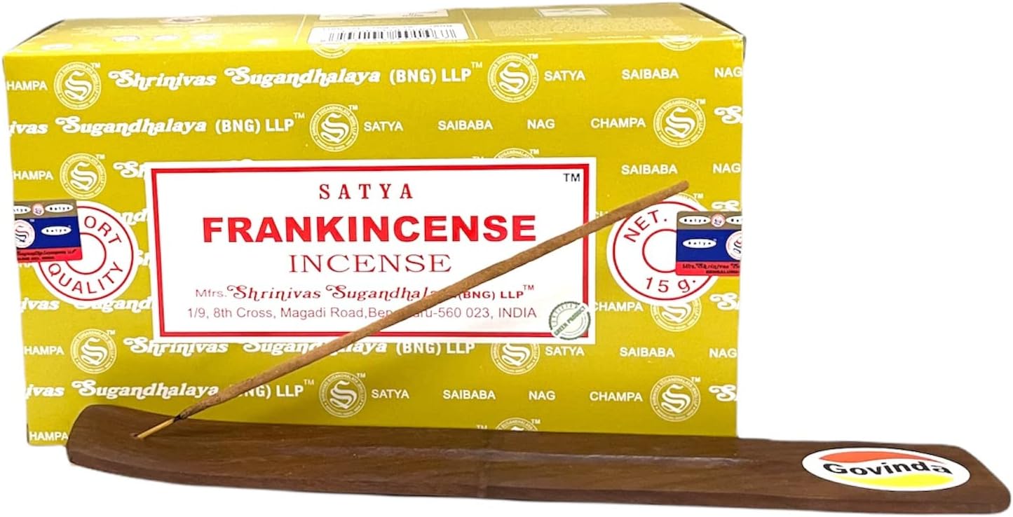Govinda Incense Stick Holder Set with Satya Bangalore Incense - 12 Boxes x 15 Grams