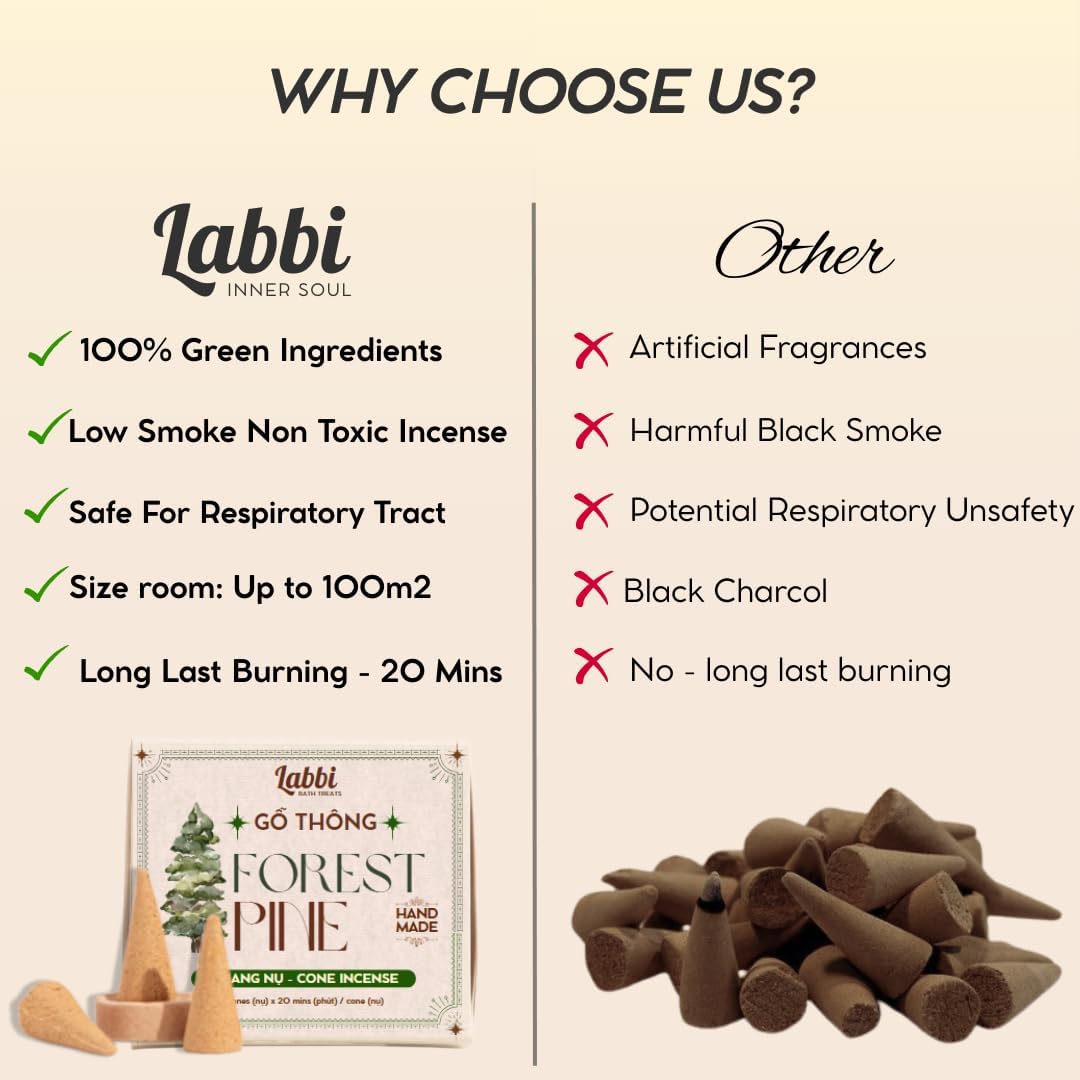 LABBI Natural Incense Cones - 20 Lavender Sage Fragrance for Relaxation and Meditation