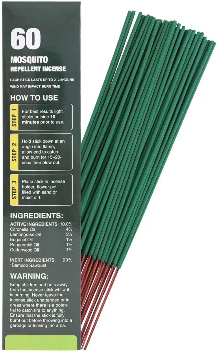 60 Mosquito Repellent Incense Sticks - Natural Citronella for Outdoor Use