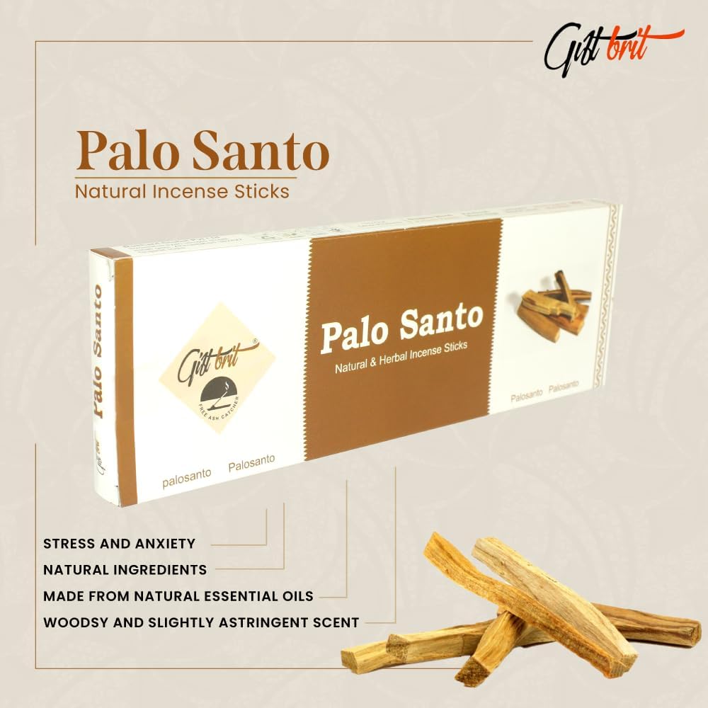 Giftbrit Palo Santo Natural Incense Sticks 100 Pack with Holder