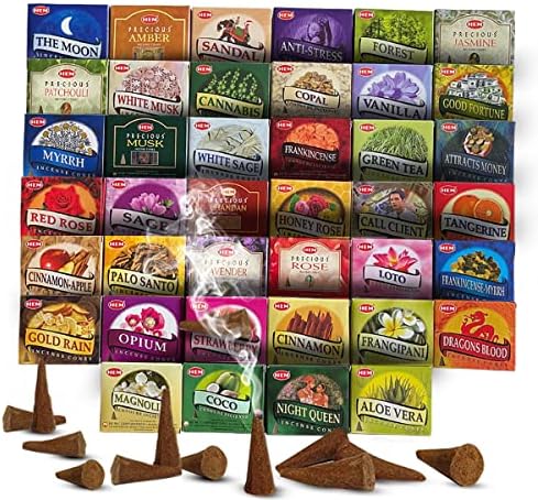 Hem Incense Cones Variety Pack of 12 with Holder