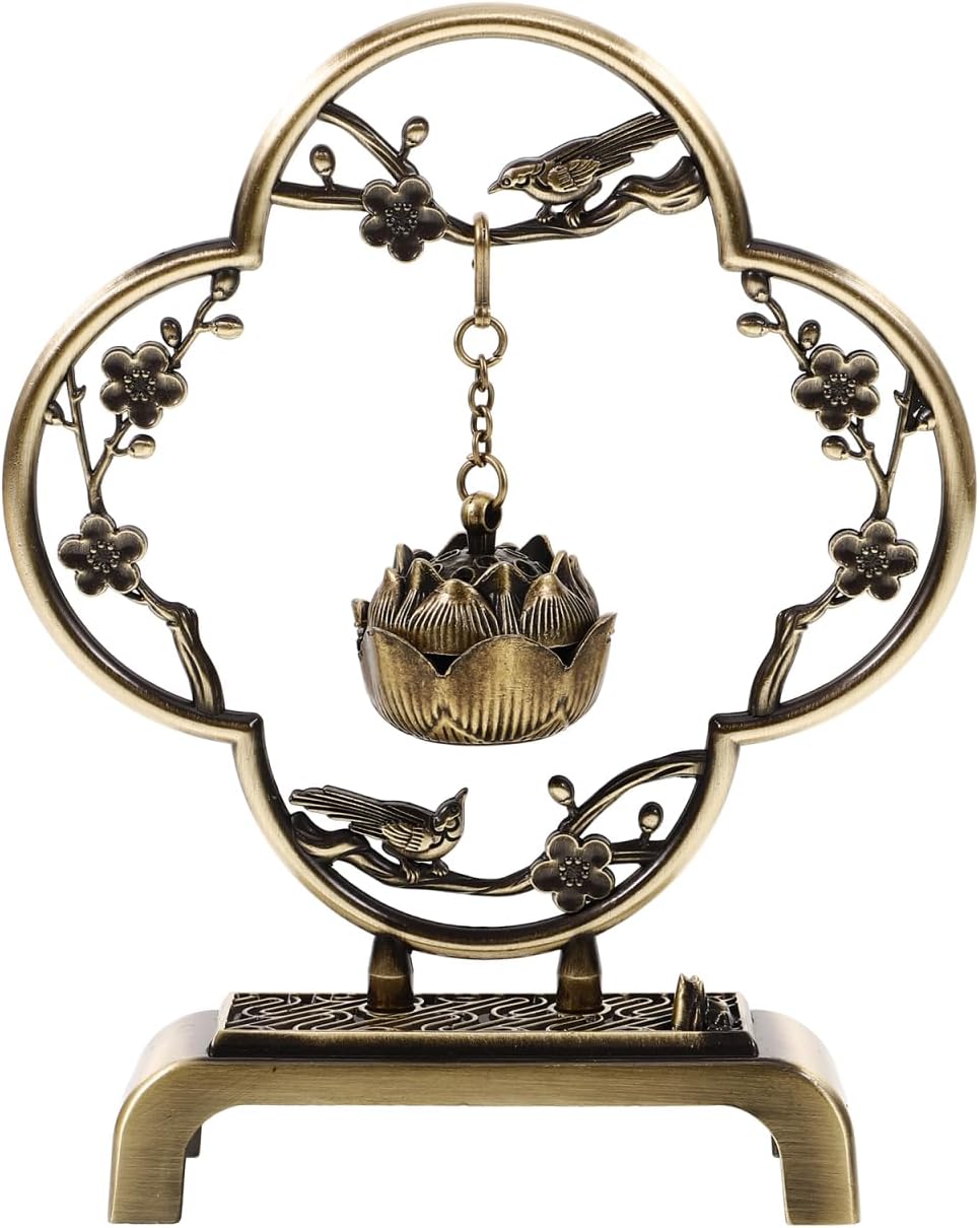 Homoyoyo Mini Hanging Incense Burner Vintage Alloy Censer with Chain Decorative Lotus Ball for Home Meditation
