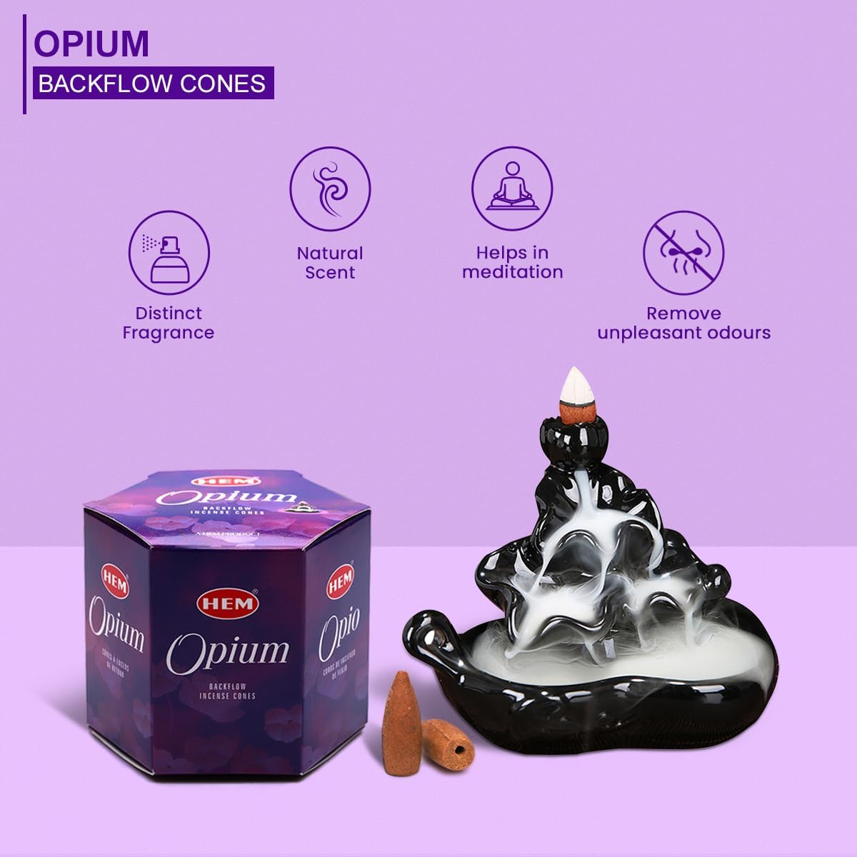 HEM Opium Backflow Brown Incense Cones - Pack of 40