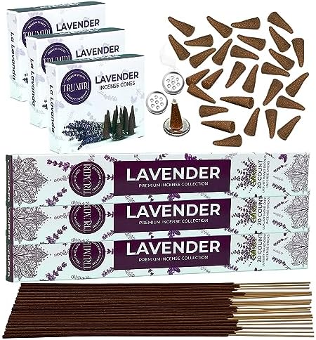 Lavender Incense Sticks Cones Combo Pack - 60 Sticks 30 Cones