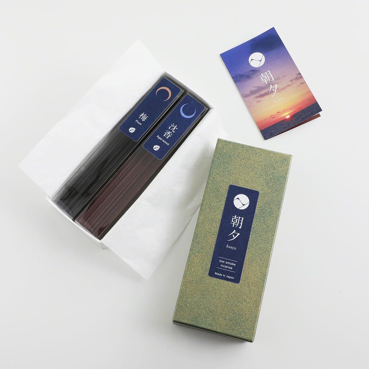 Asayu Japan 2-in-1 Low Smoke Incense Sticks Set with Plum and Agarwood Scents