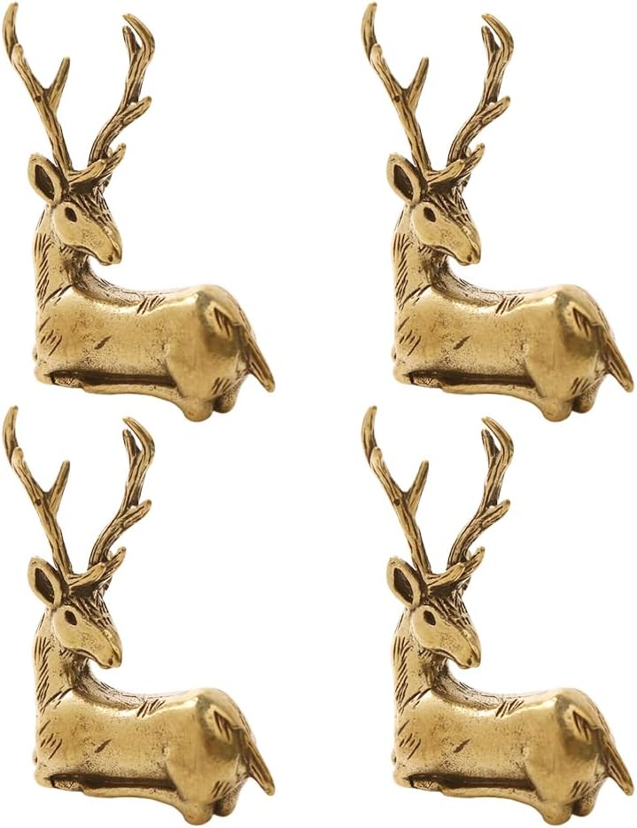 4Pcs Adorable Deer Figurine Solid Brass Decor