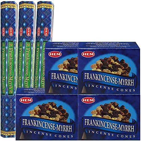 TRUMIRI Frankincense Myrrh Incense Sticks and Cone Holder Bundle