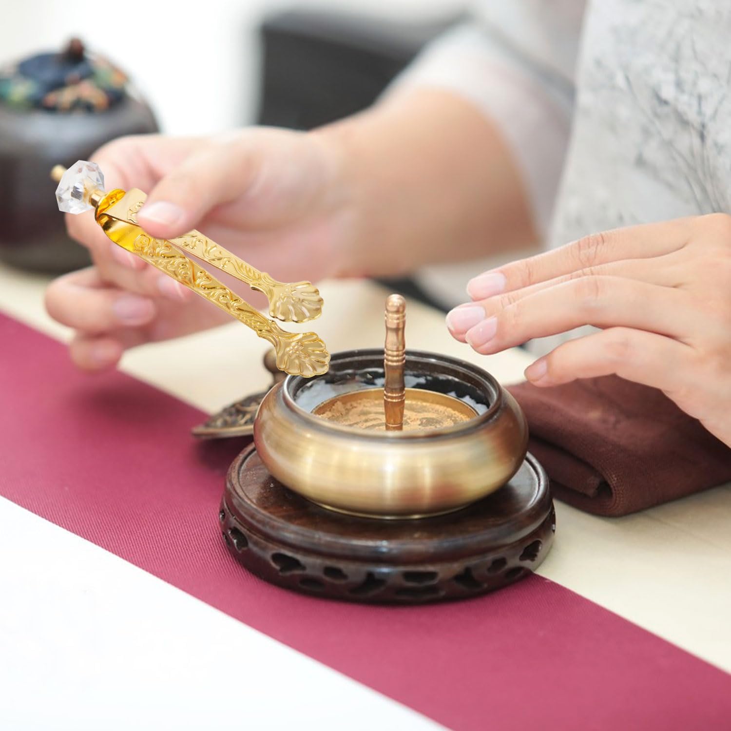 4 Pc Golden Incense Tongs with Floral Handle