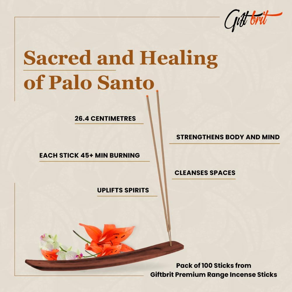 Giftbrit Palo Santo Natural Incense Sticks 100 Pack with Holder