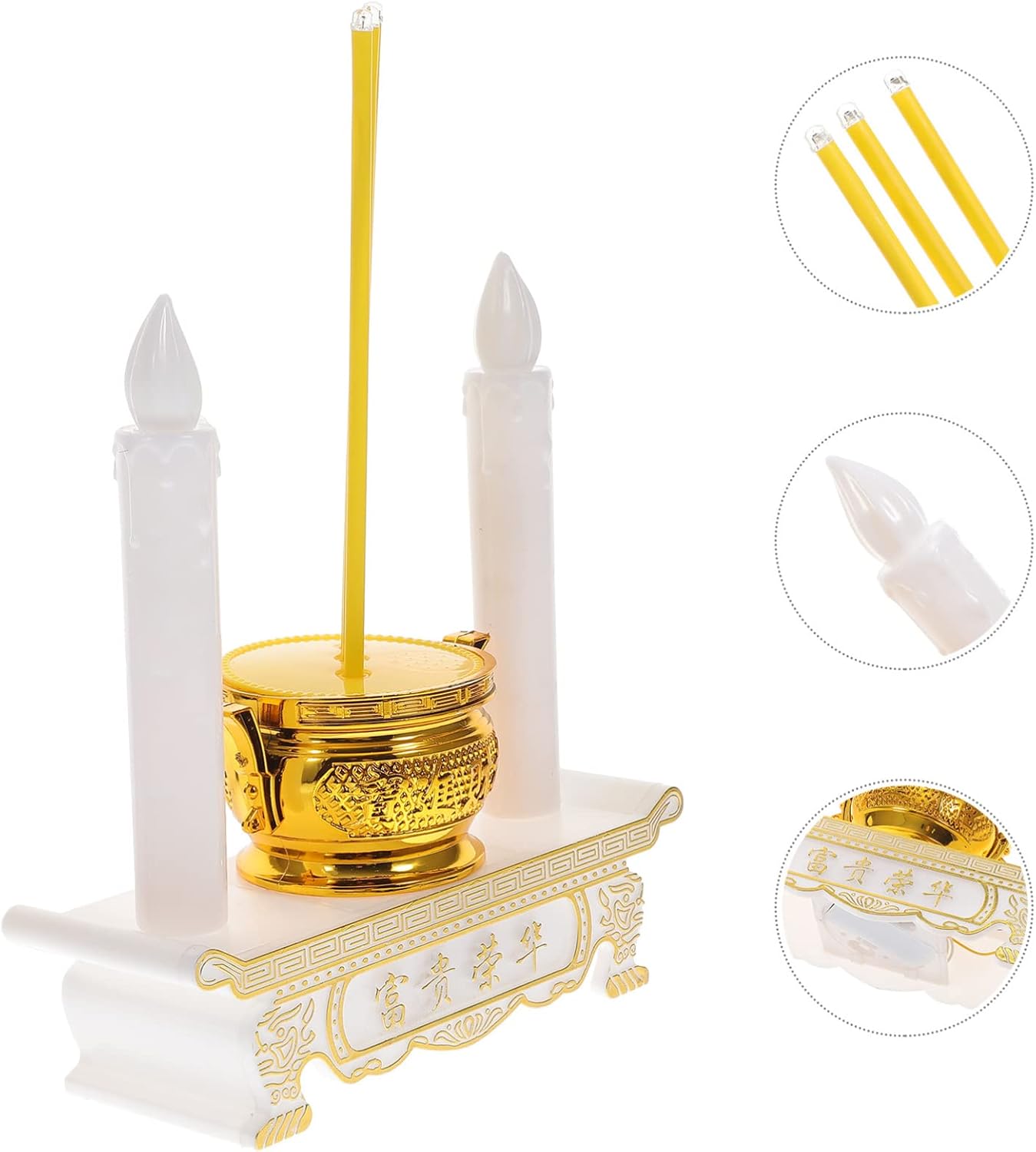 1 Pc LED Incense Burner Kit - Buddhist Wealth Figurine Ornament for Home Decoration